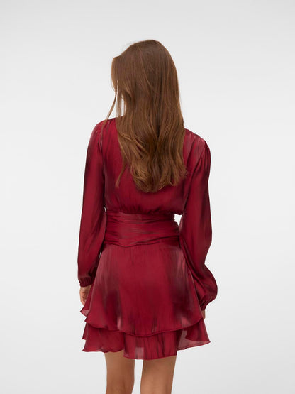Vmpolly Ls Short Dress Wvn Exp Burgunder