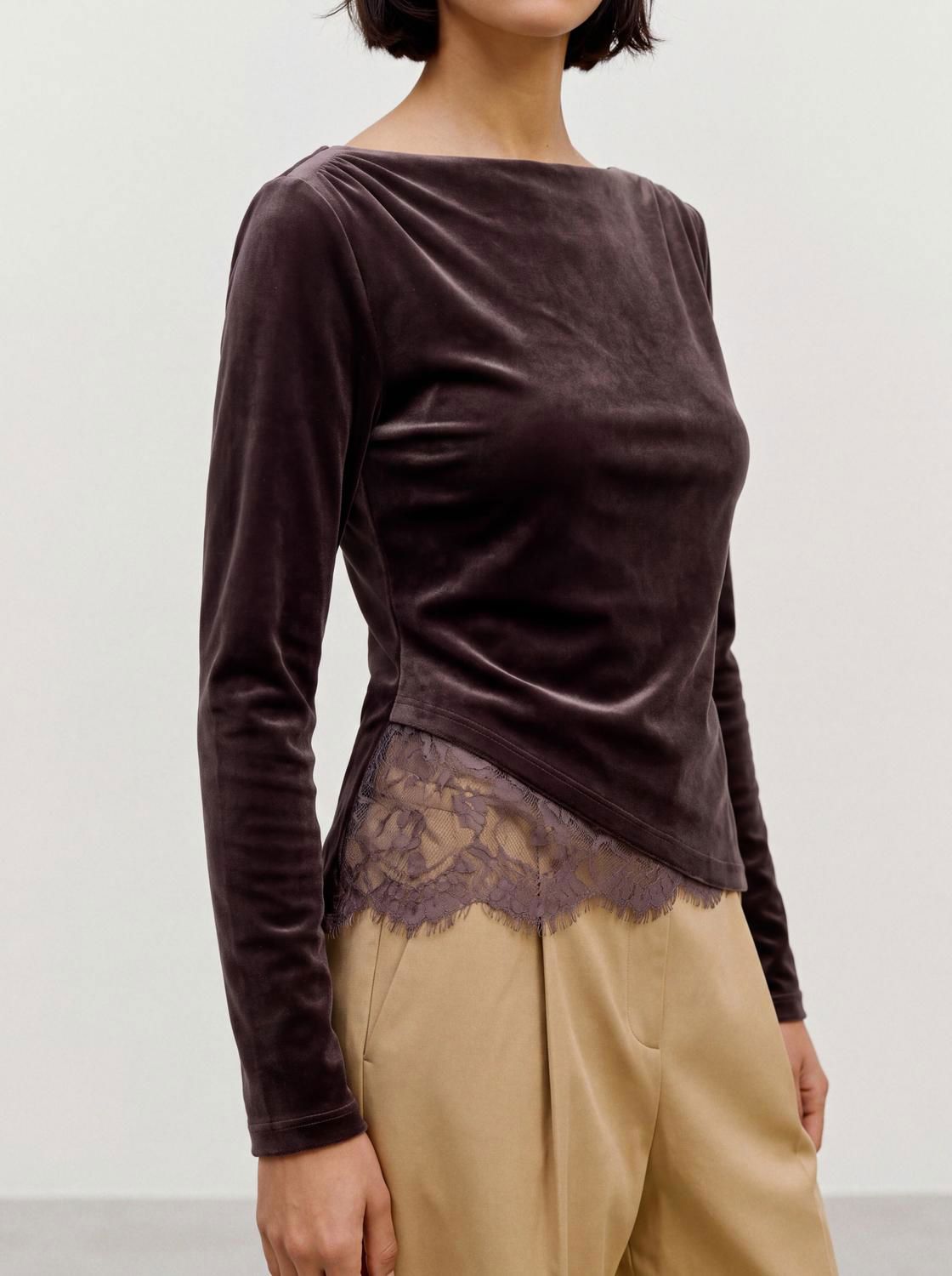Vmrikke Ls Boatneck Lace Mix Top Jrs Brun