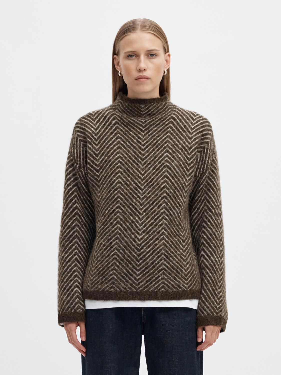 Slwlulu Ls Herringbone Knit High Neck Brun
