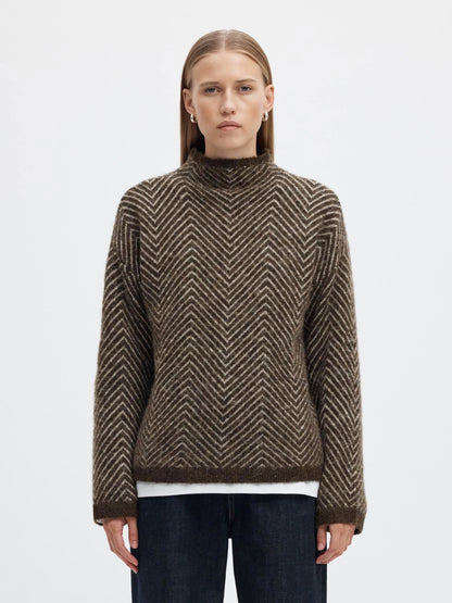 Slwlulu Ls Herringbone Knit High Neck Brun