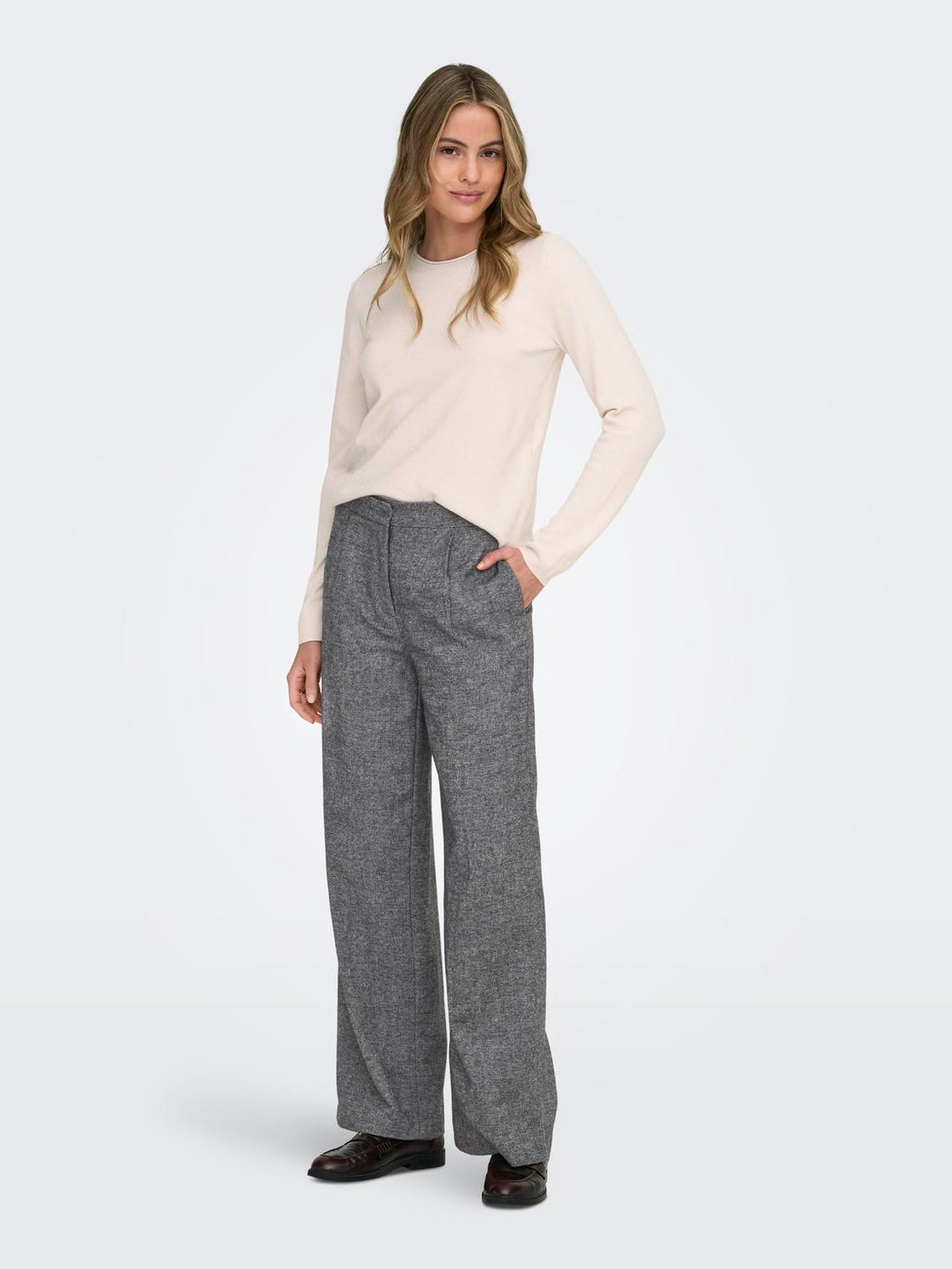 Onlbekka Life Hw Wide Wool Look Pant Tlr Grå