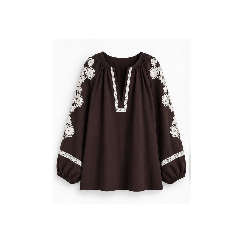 BOHEME blouse w/embrodery Brun
