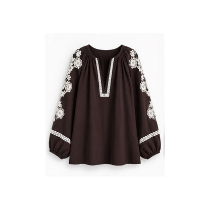 BOHEME blouse w/embrodery Brun