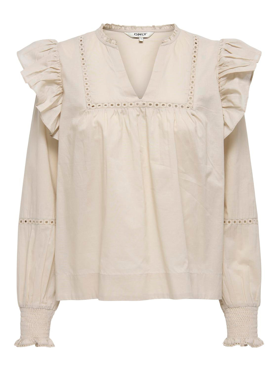 Onlidris Ls Frill Tape Top Noos Wvn Beige
