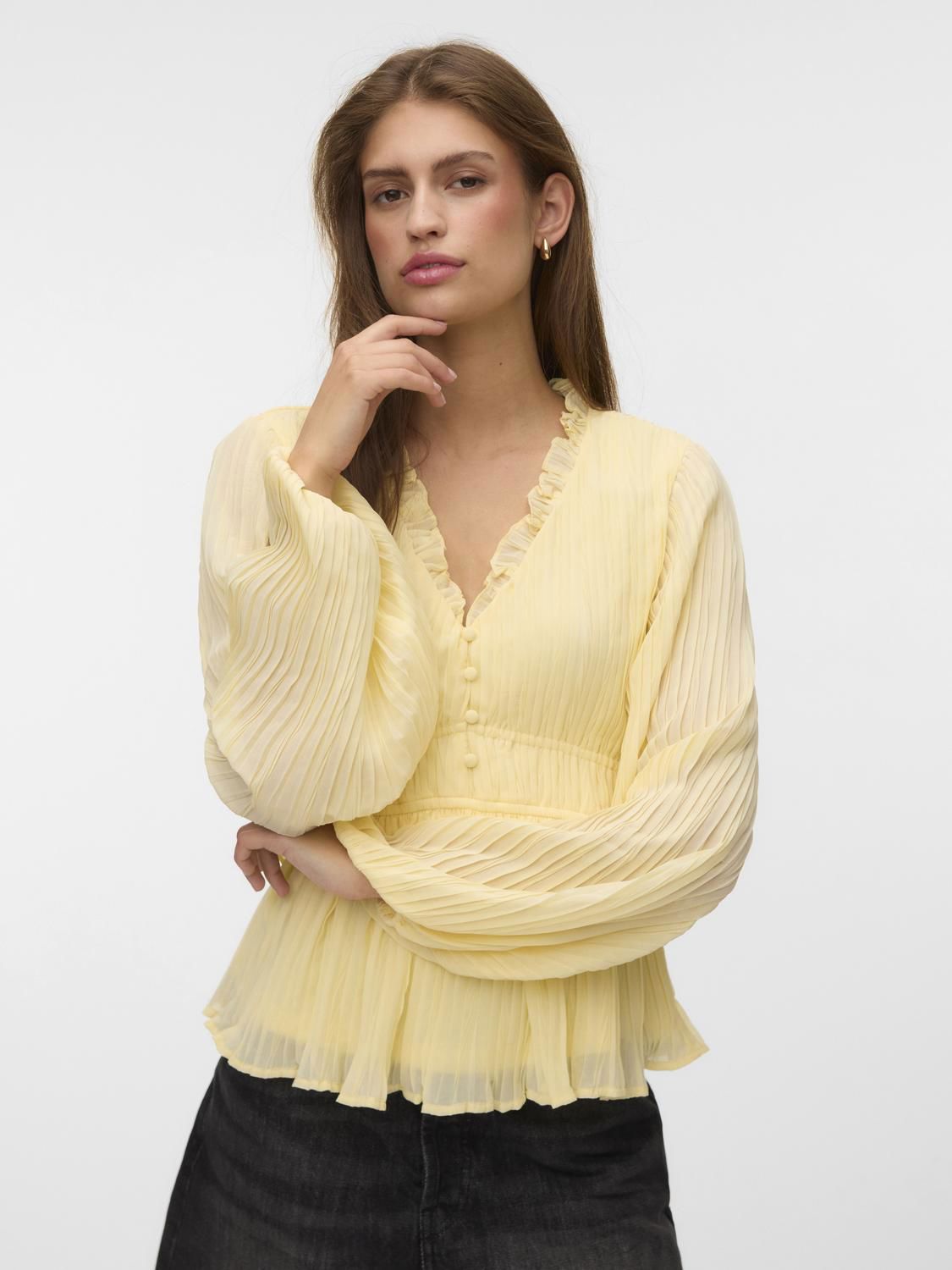 Vmdora Ls Detail Plisse Top Wvn Exp Gul