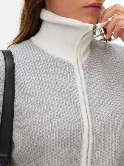 Awollie Ls Zip Knit Cardigan Hvit