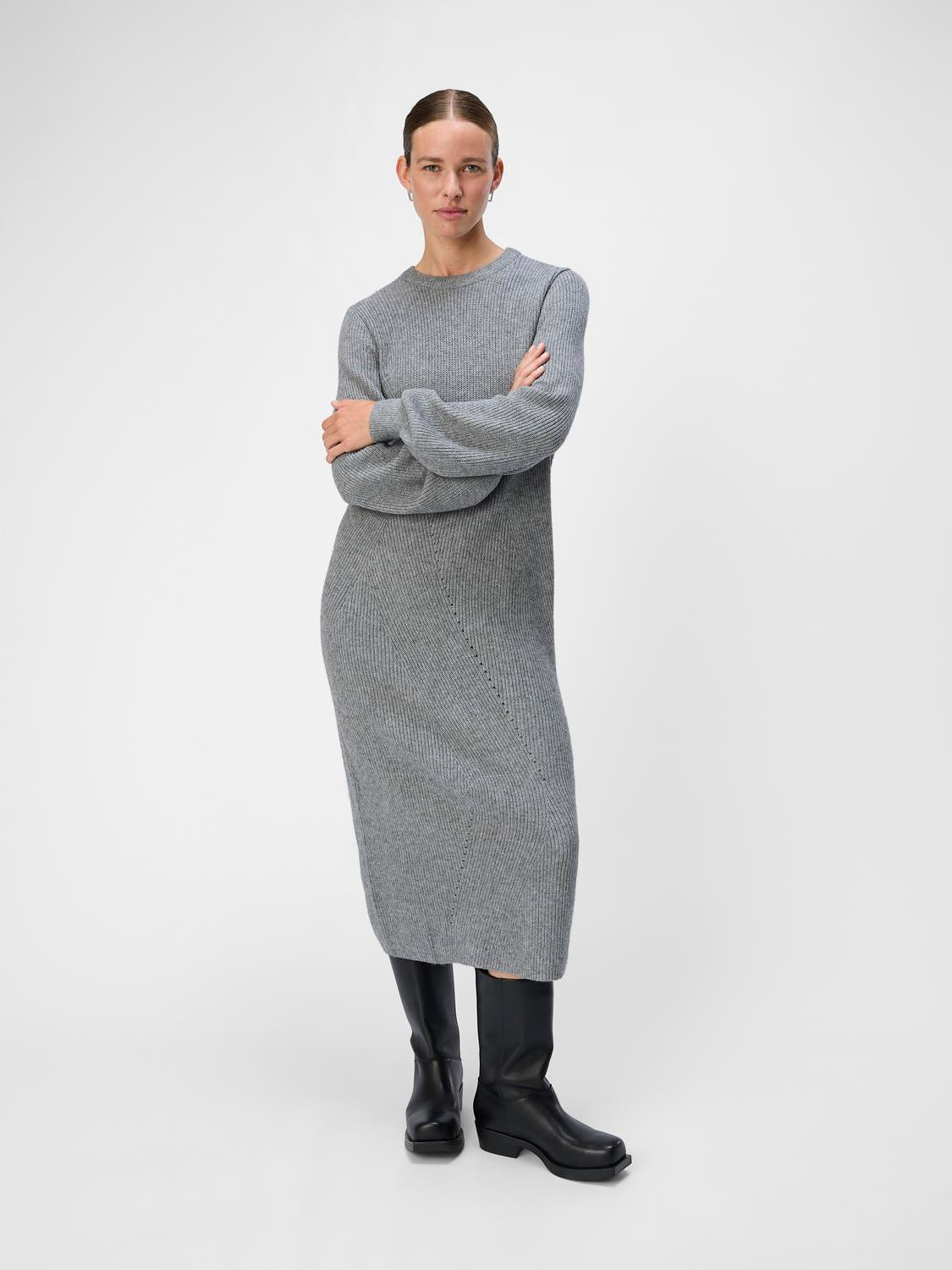 Objditte Re L/s Knit Midi Dress Noos Mellomgrå