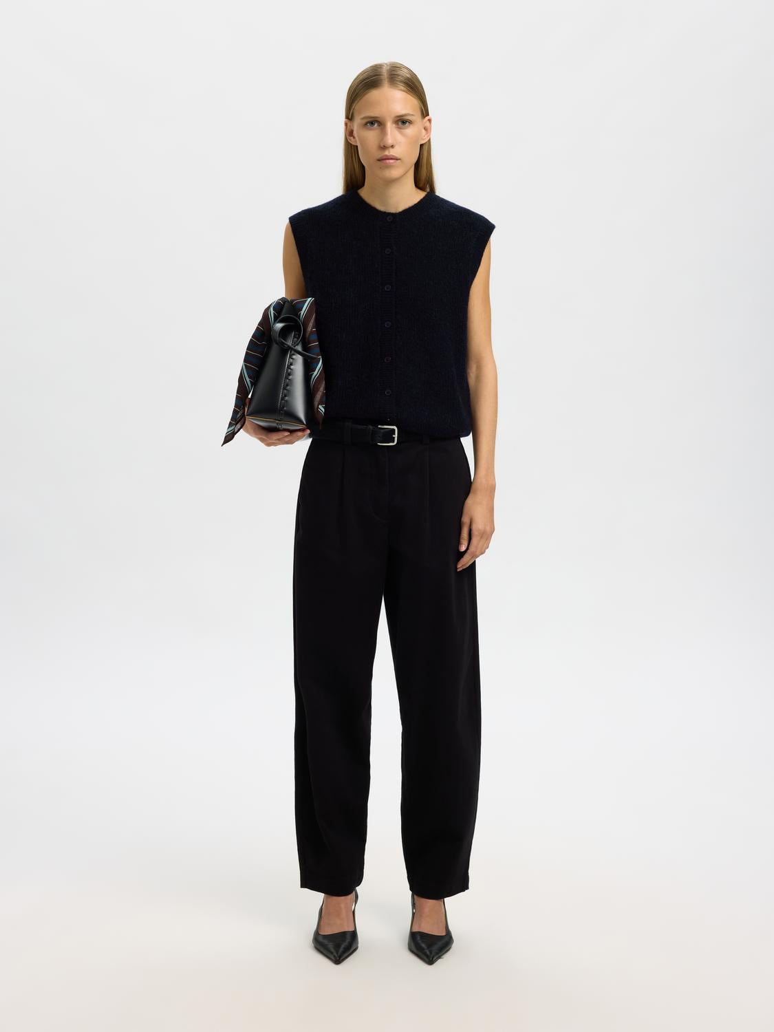 Slflulu Sl Button O-Neck Vest Noos Blå