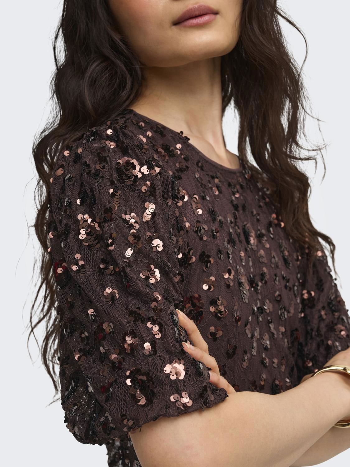 Onlcely S/s Sequins Short Dress Wvn Brun