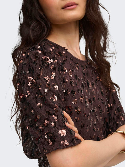 Onlcely S/s Sequins Short Dress Wvn Brun