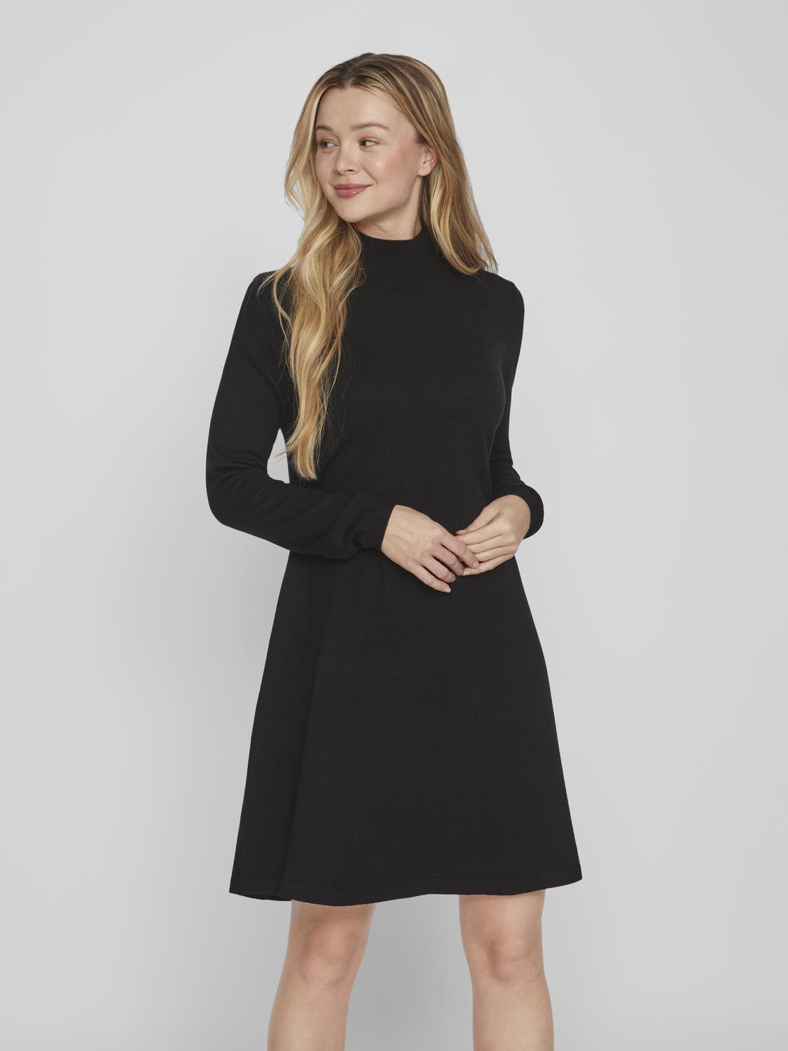 VICOMFY A-LINE ROLLNECK KNIT DRESS/SU/PB Black