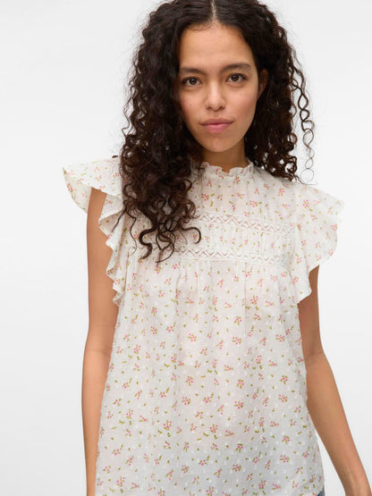 Vmtrine Sl Lace Top Wvn Noos Hvit