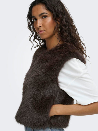 Jdyora Faux Fur Waistcoat Otw Qiq Noos Brun