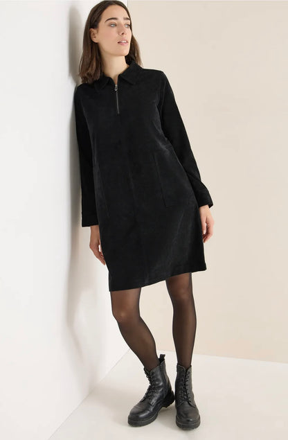 SOLID ZIPPER CORDUROY DRESS Svart