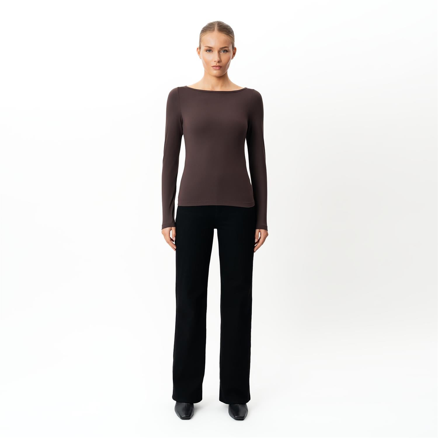Soft Boatneck Long-sleeve Brun