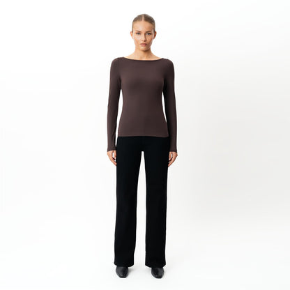 Soft Boatneck Long-sleeve Brun