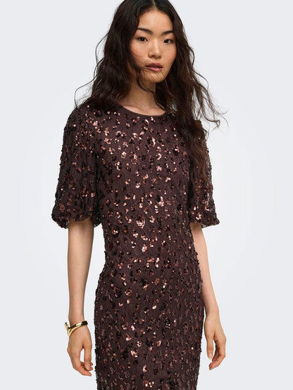 Onlcely S/s Sequins Short Dress Wvn Brun