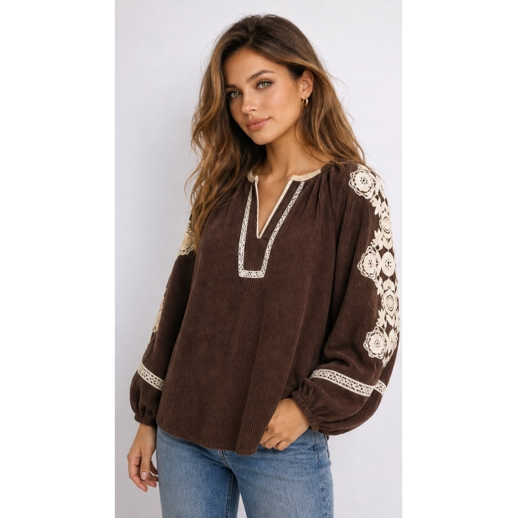 BOHEME blouse w/embrodery Brun