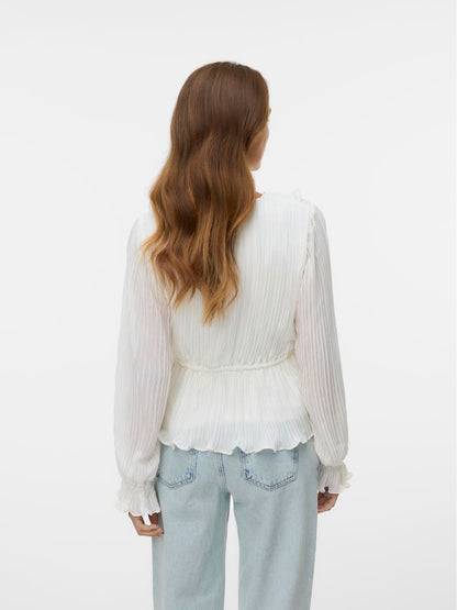 Vmdora L/s Frill Pleat Top Wvn Noos Hvit