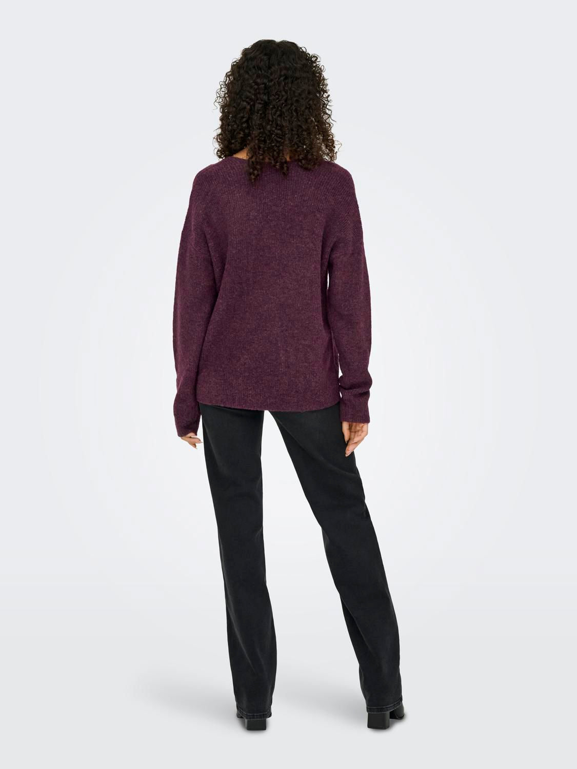 Onlcamilla V-Neck L/s Pullover Knt Noos Burgunder