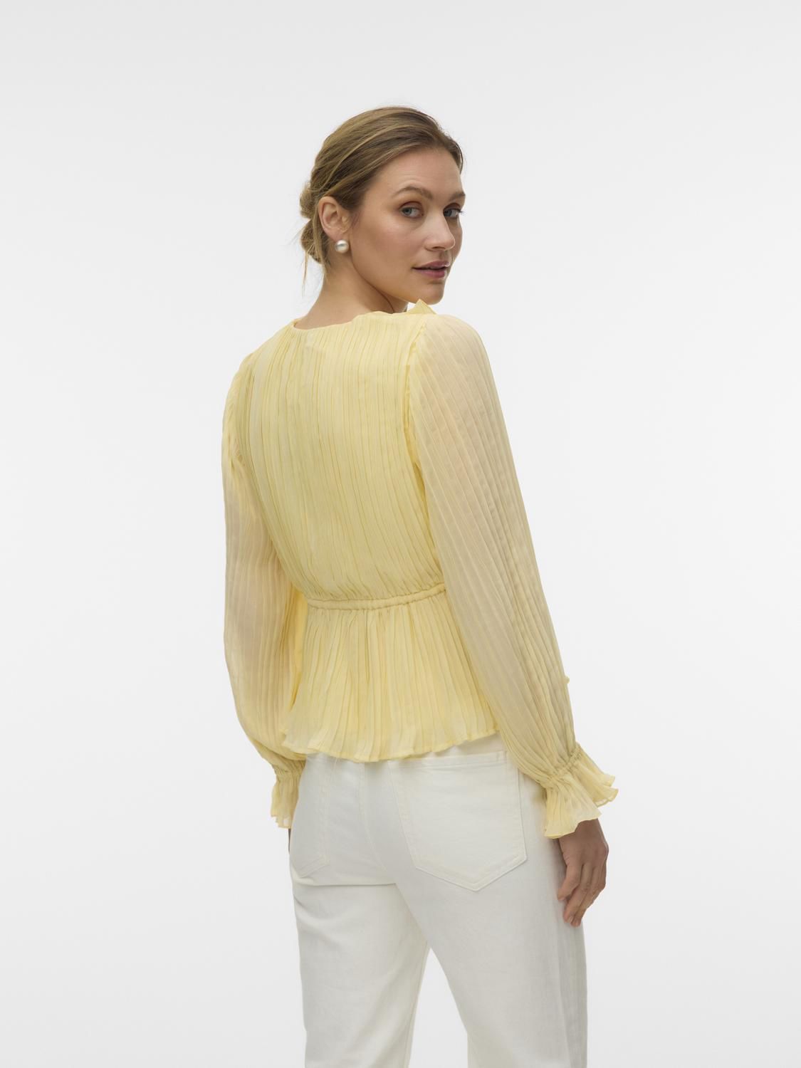 Vmdora L/s Frill Pleat Top Wvn Noos Gul