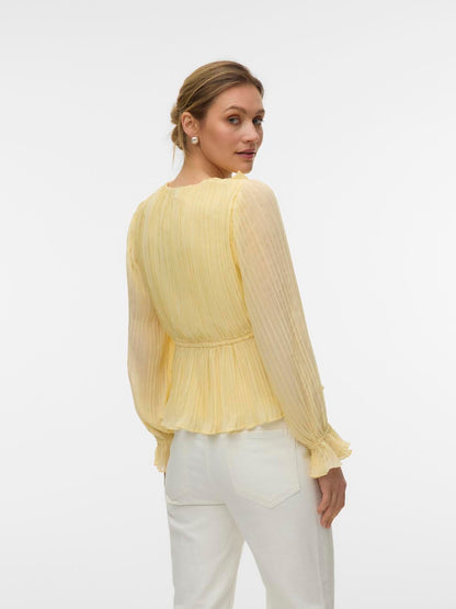 Vmdora L/s Frill Pleat Top Wvn Noos Gul