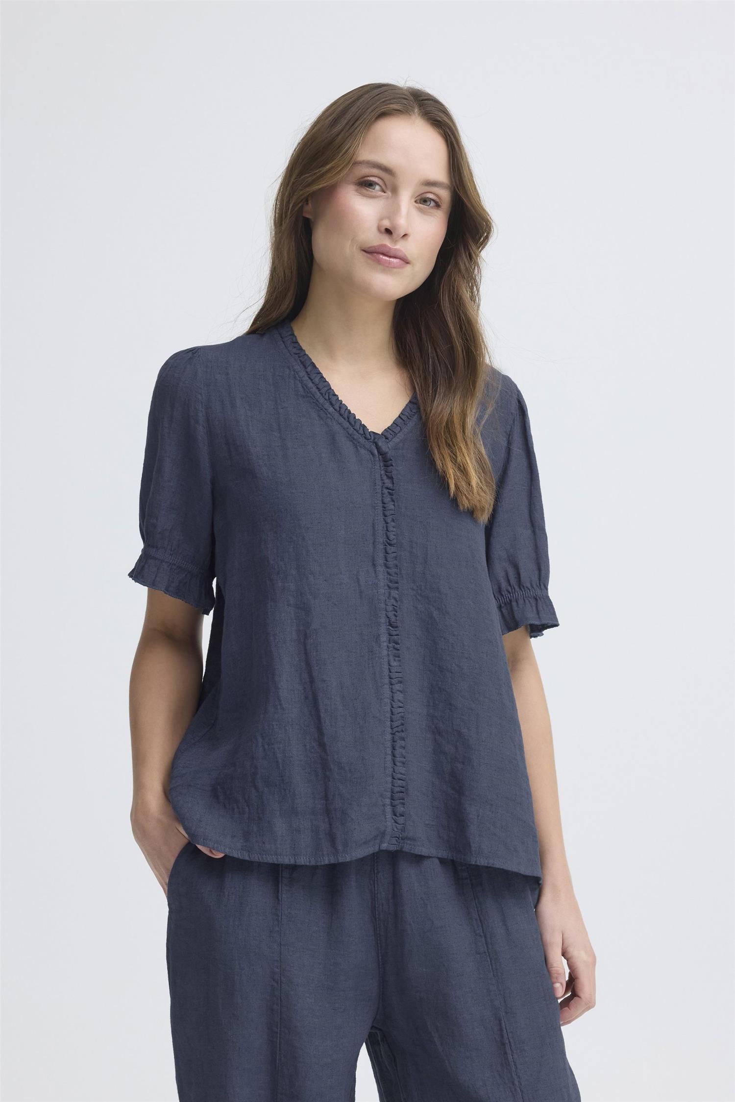 Sbfontanelle Ss Flounce Blouse Marine