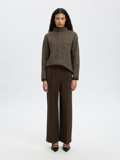 Slflulu Ls Herringbone Knit High Neck Mørkebrun