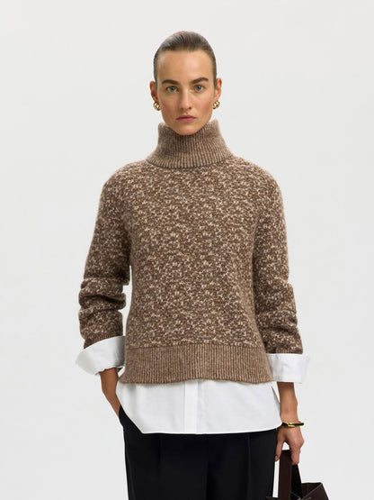 Slwlulu Duo Ls Knit High Neck Noos Brun