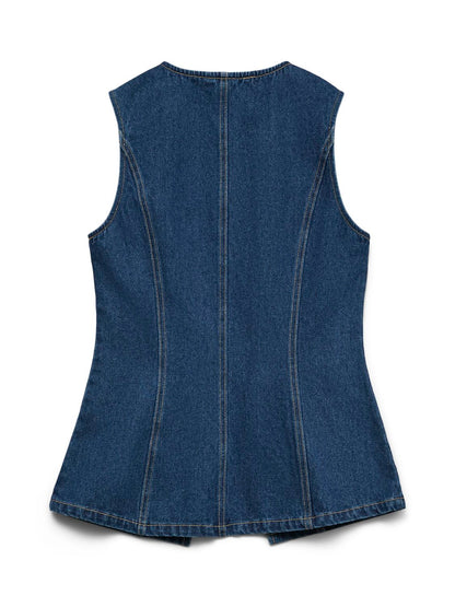 Vmmary Sl O-Neck Denim Waistcoat Yo3110 Blå