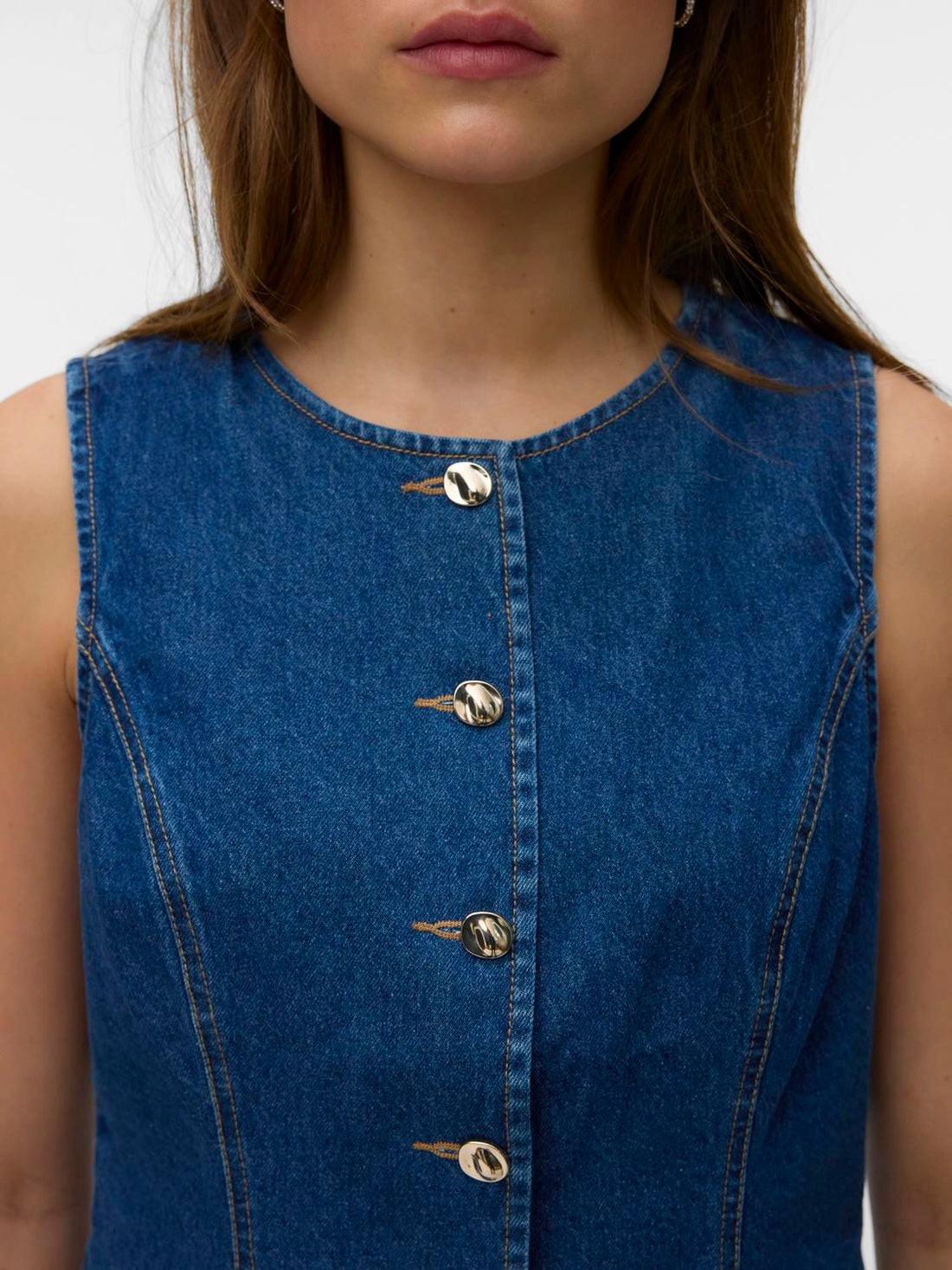 Vmmary Sl O-Neck Denim Waistcoat Yo3110 Blå