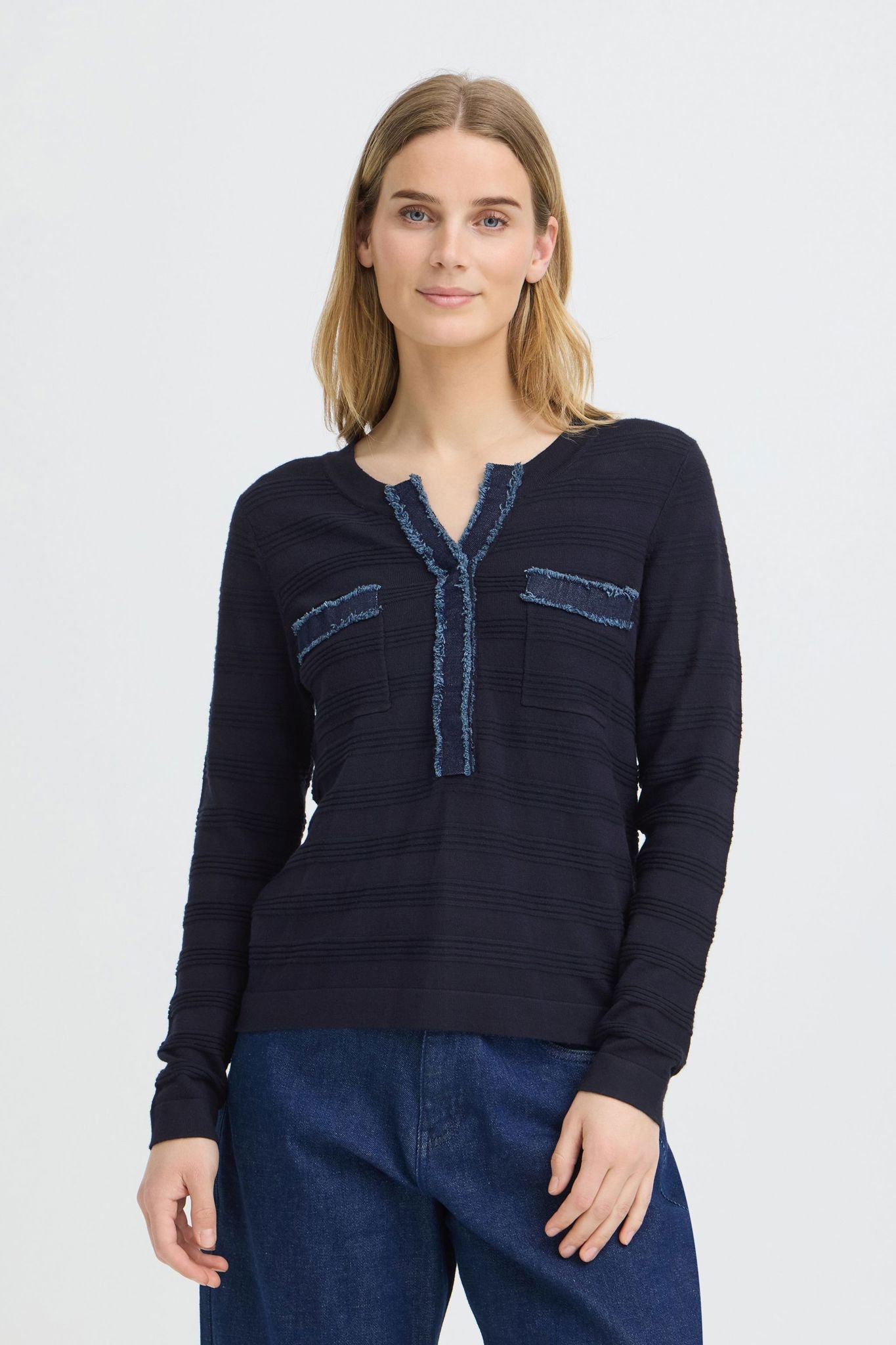 Pzsara Denim Mix Knit Blå