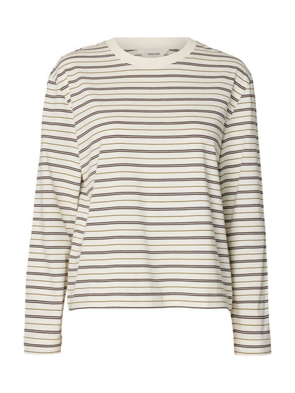 Slwessential Ls Striped Boxy Tee Noos Brun