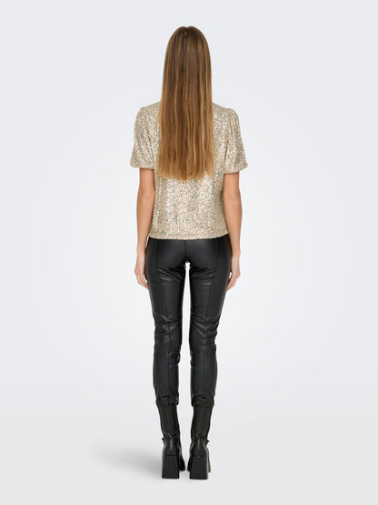 Onlana S/s Loose Sequins Top Jrs Lysegrå