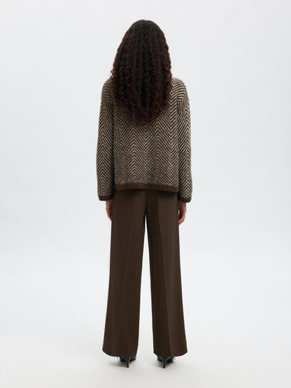 Slflulu Ls Herringbone Knit High Neck Mørkebrun