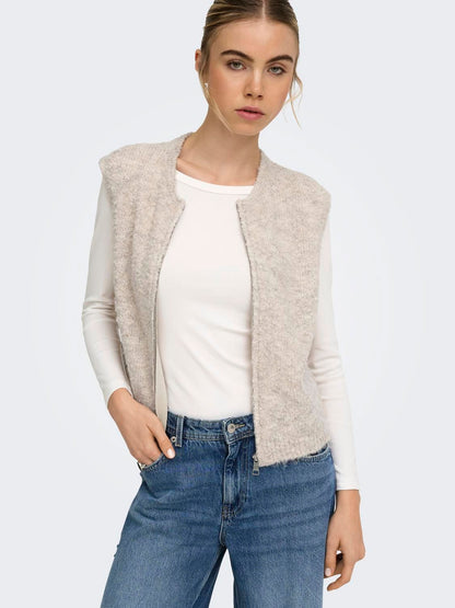 Onlbouble Sl O-Neck Zip Vest Knt Beige