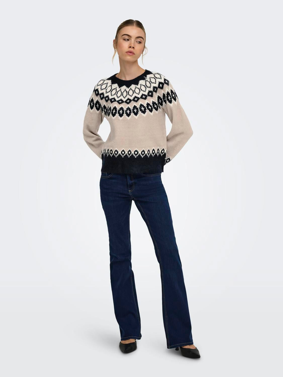 Onlrusty Ls Fair Isle O-Neck Bf Knt Blå