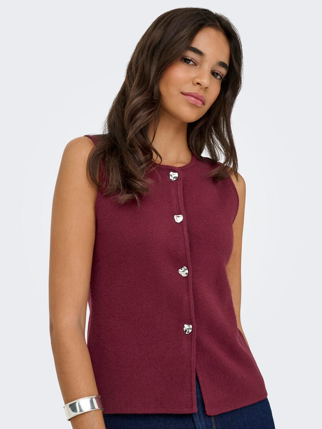 Onlibi Button Sl Vest Cc Knt Burgunder