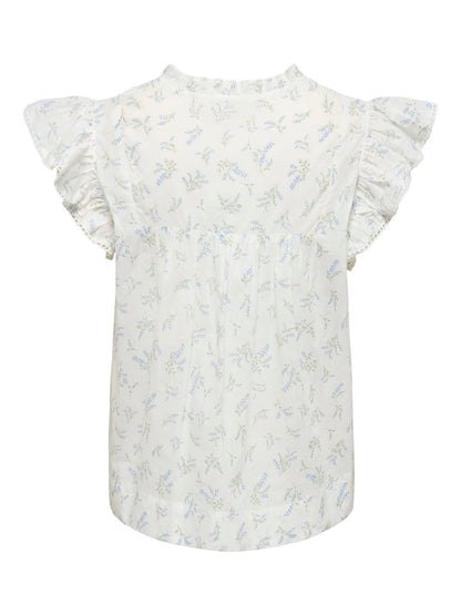 Onltea-Idris S/l Frill Tape Top Wvn Hvit