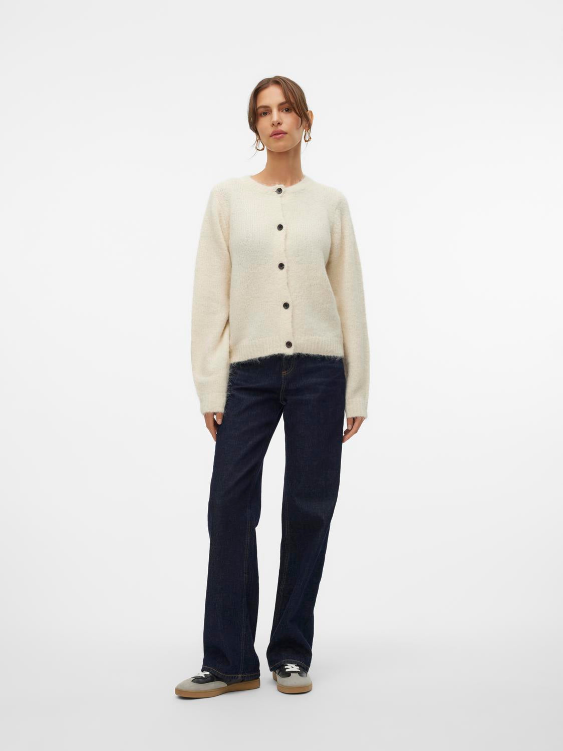 VMNOVAH LS O-NECK BUTTON CARDI GA NOOS Lysegrå