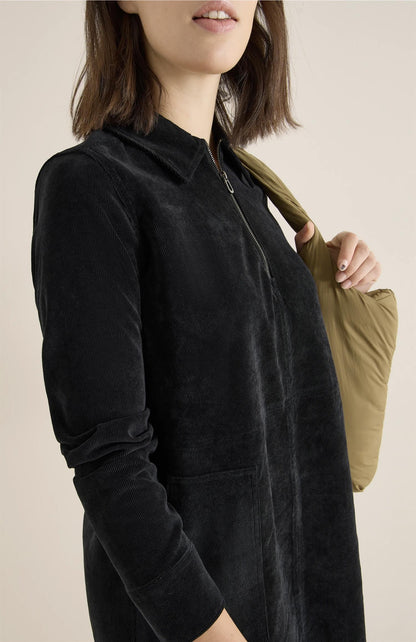 SOLID ZIPPER CORDUROY DRESS Svart