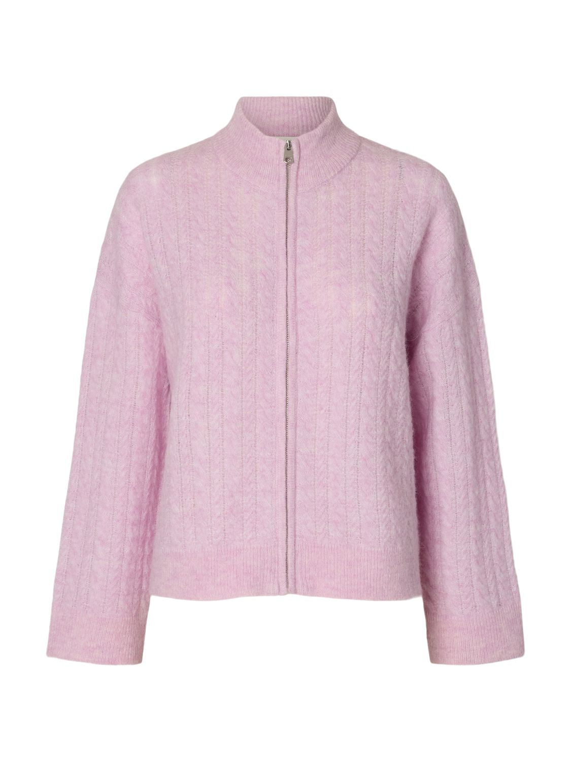 Slwlulu Cable Ls Knit Zipper Cardigan Rosa
