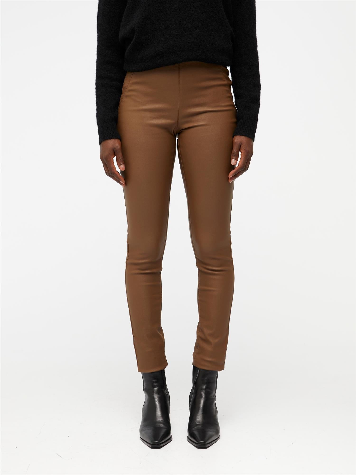 OBJBELLE MW COATED LEGGINGS NOOS Brun